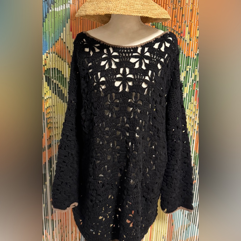 Free People Black Crochet Sweater Tunic